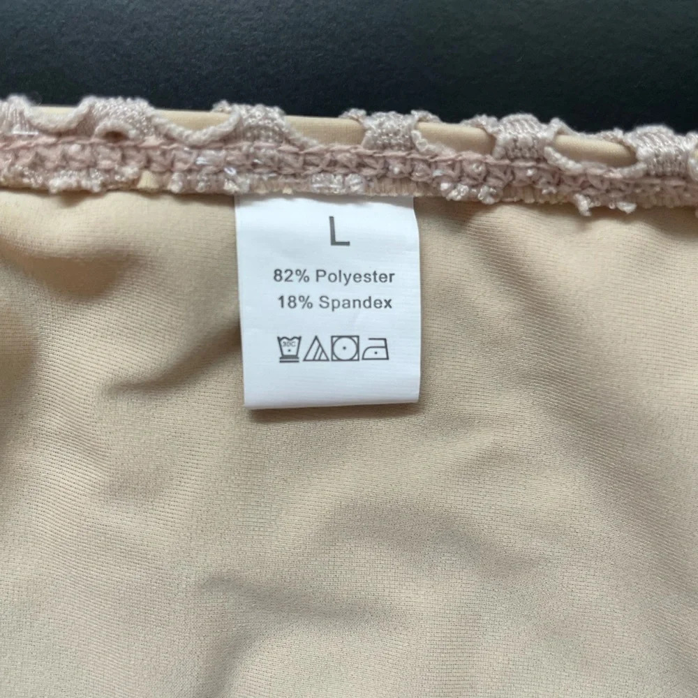 Nude Fishnet Bikini Cheeky High Leg Bottoms Criss Cross Top Size Large - Picture 14 of 14